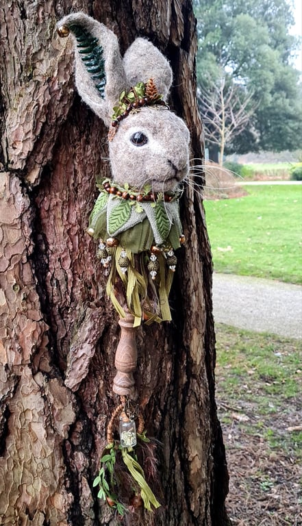 Imbolc Hare Marotte Handmade Folkloric Celtic Pagan Jester's Wand  