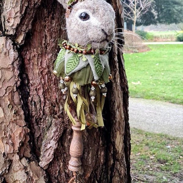 Imbolc Hare Marotte Handmade Folkloric Celtic Pagan Jester's Wand  