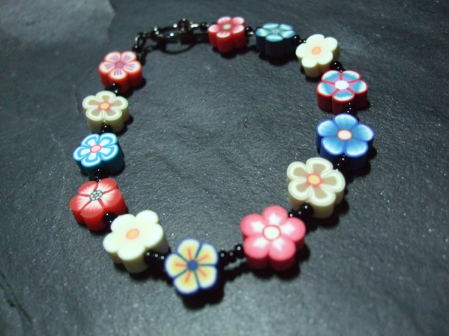 Royal Jubilee OOAK Kitsch Floral Bracelet Red White & Blue