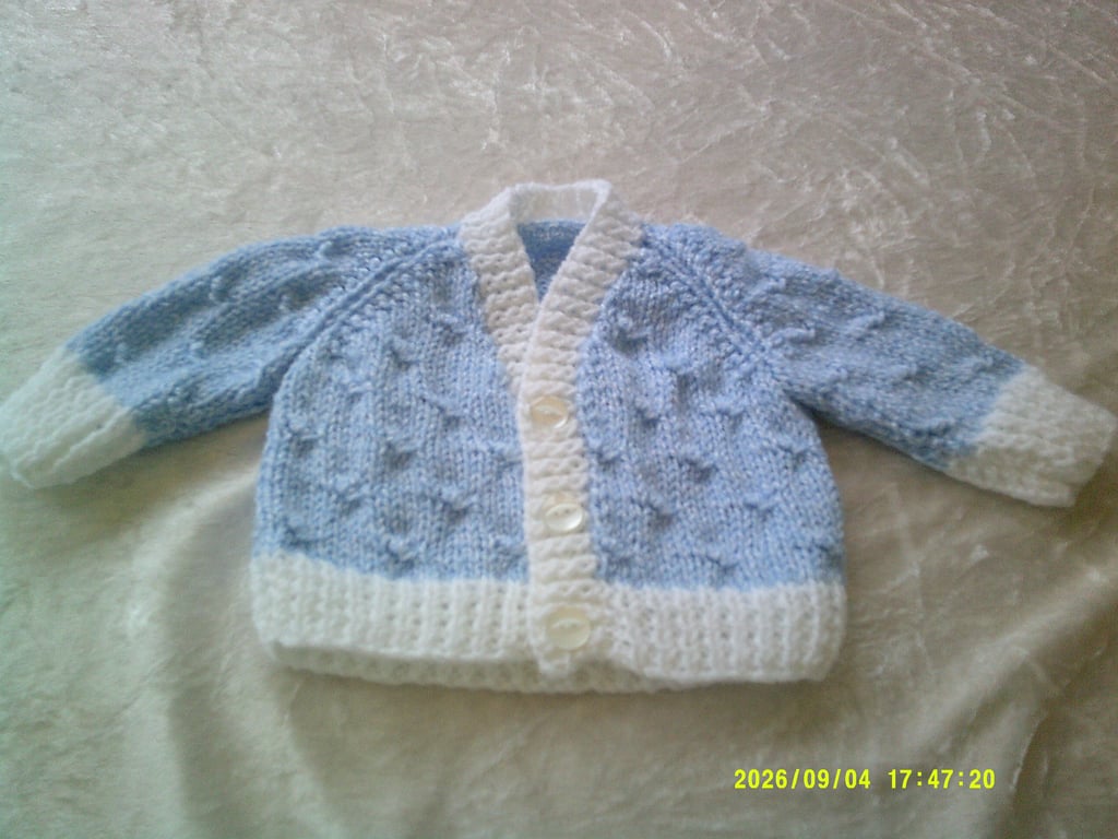 14 inch Blue and White V Neck Cardigan