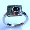 ‘Framed’ Black ‘Star’ Diopside Cabochon on Sterling Silver Ring, 100% handmade 