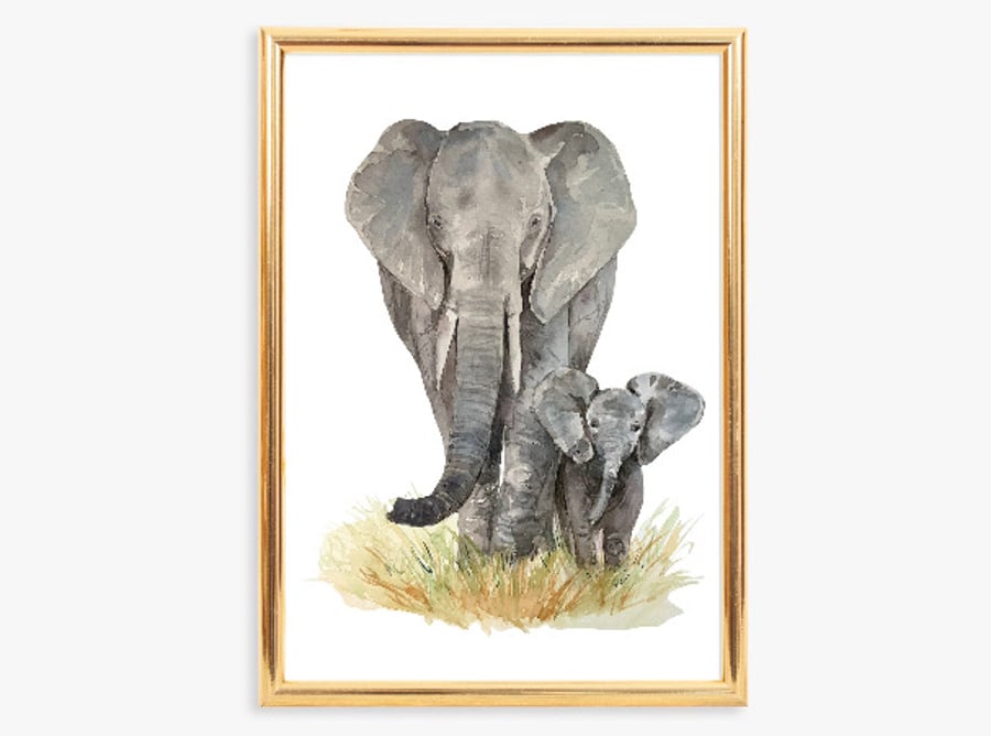 Mother Elephant and Baby Elephant Print