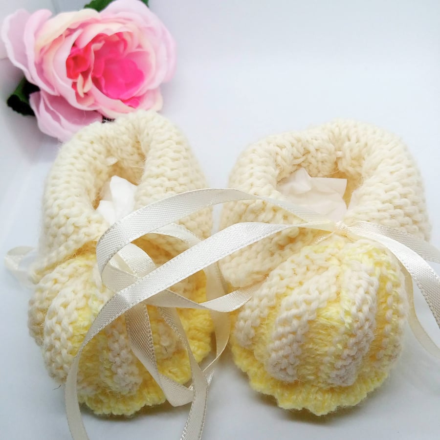 Baby's Yellow and White Fancy Shoes, Shoes for 3 - 9 Months, Baby Shower Gift