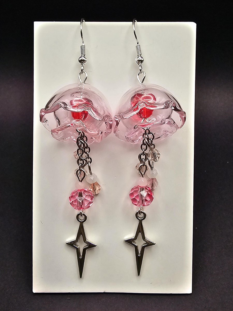 Red pink jellyfish earrings, handmade cute dangle drop earrings, valentine jelly