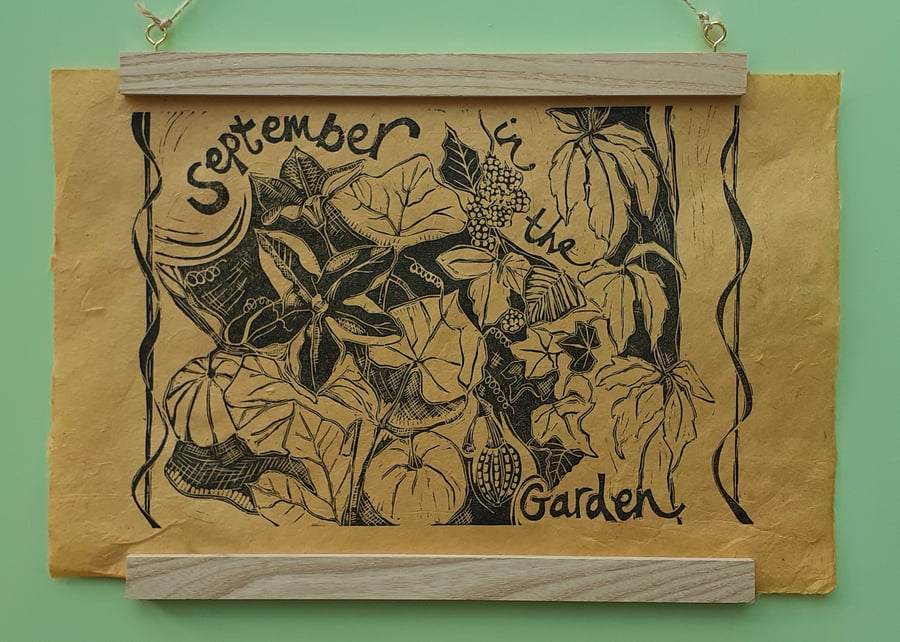 'September in the Garden', Lino Print