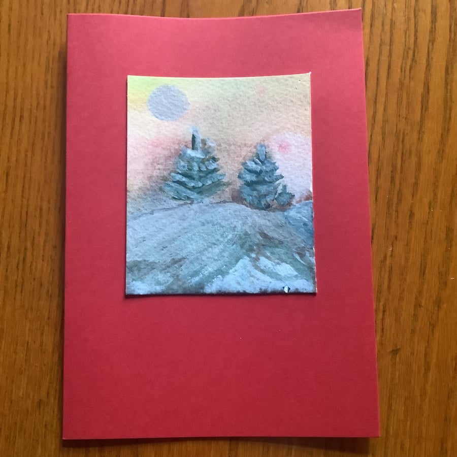 Image of Hand painted Christmas Yule Card 'Icy Trees'