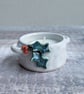 Small ceramic tealight holder with sculpted holly, white glaze - Image 2