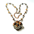 Tigers Eye & Crystal Four Leaf Clover Shape Pendant Necklace 20 - 22 inch