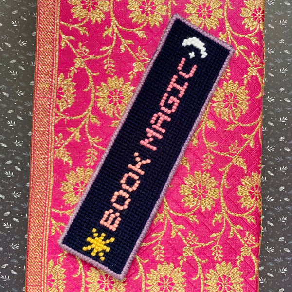 Handmade Needlepoint & Cross Stitch Bookmark, Book Magic, Book Lover Gift