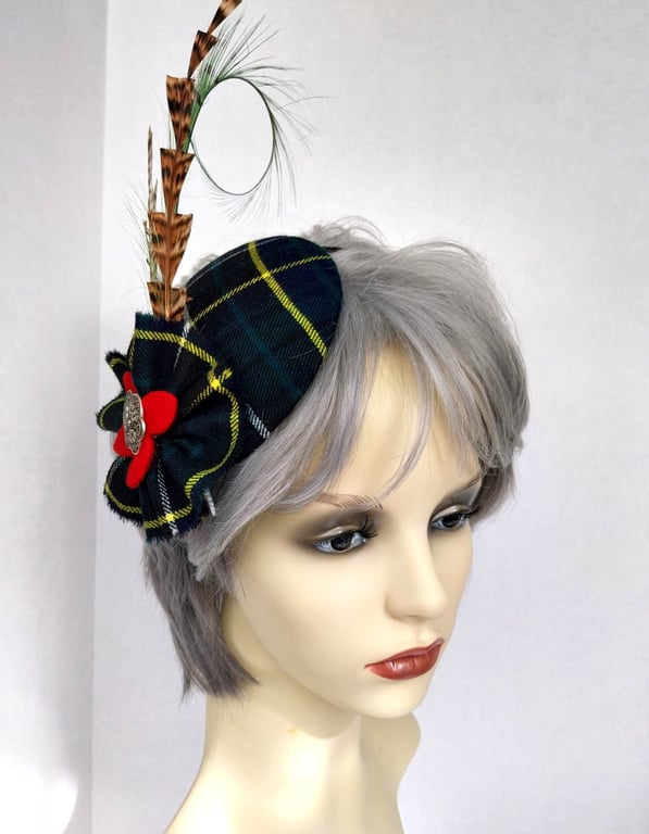 Scottish tartan fascinator with grouse feathers