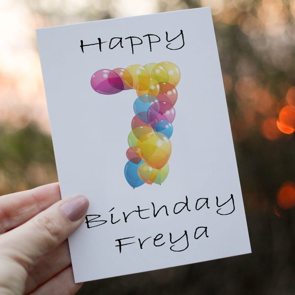 7th Birthday Card, Card for 7th Birthday, Birthday Card, Friend Birthday Card