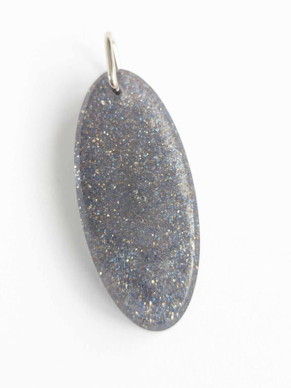 Oval Pendant With Dark Grey Glitter