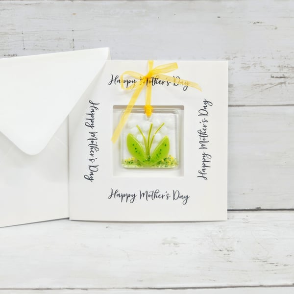 Fused Glass Lily of the Valley Keepsake Mother's Day Card