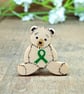 Mental Health Awareness Bear Badge, Handmade Green Ribbon Teddy Brooch - Image 1
