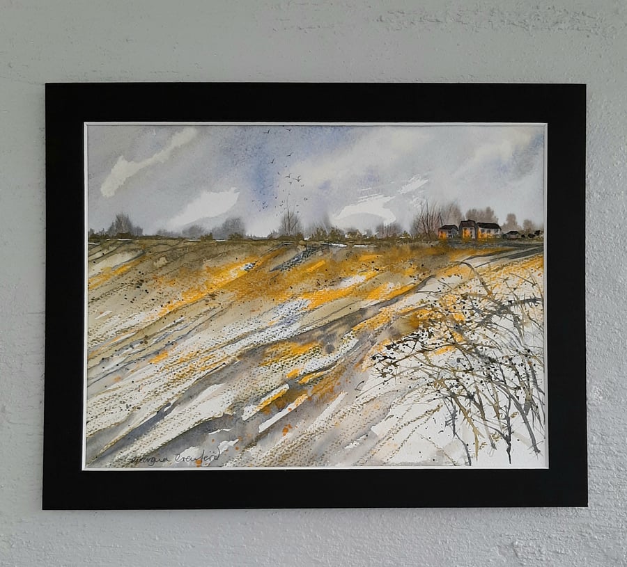 Daffodils Heralding Spring. Landscape Painting. Mixed Media. Gift
