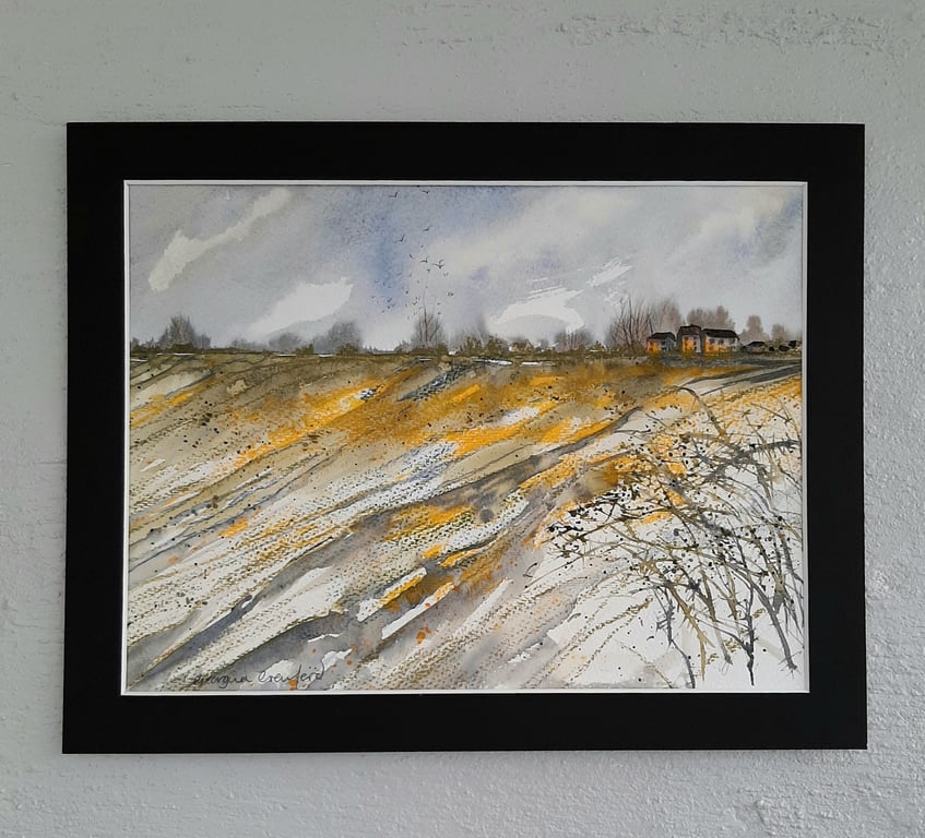 Daffodils Heralding Spring. Landscape Painting. Mixed Media. Gift