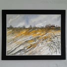 Daffodils Heralding Spring. Landscape Painting. Mixed Media. Gift