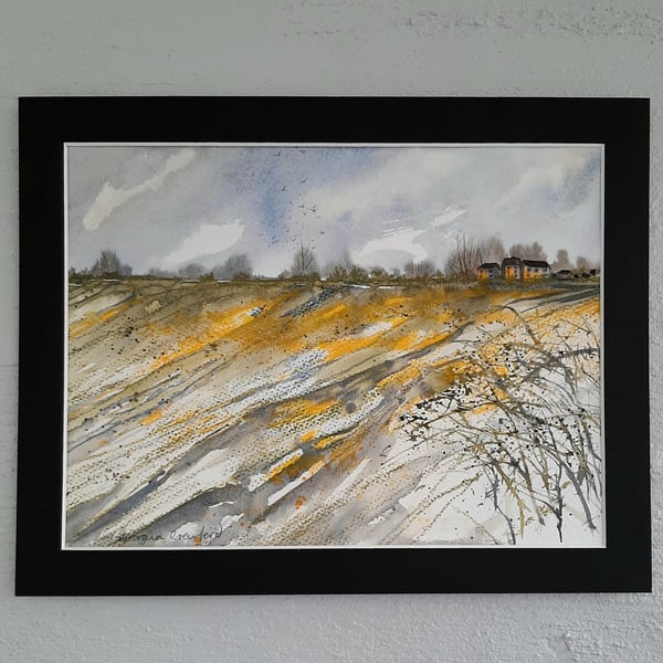 Daffodils Heralding Spring. Landscape Painting. Mixed Media. Gift
