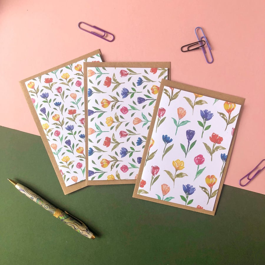 Spring Flowers Watercolour Notecard Set Pack of 3, 6, 9 A6 Cards Floral 