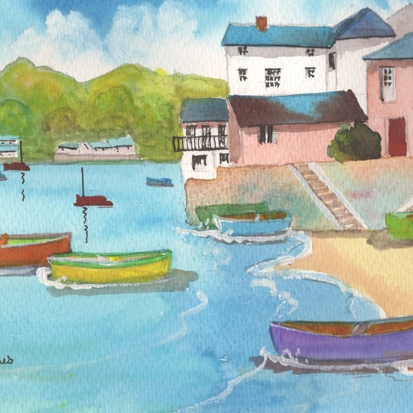 Fowey, Cornwall Original Watercolour, in 14 x 11 '' Mount
