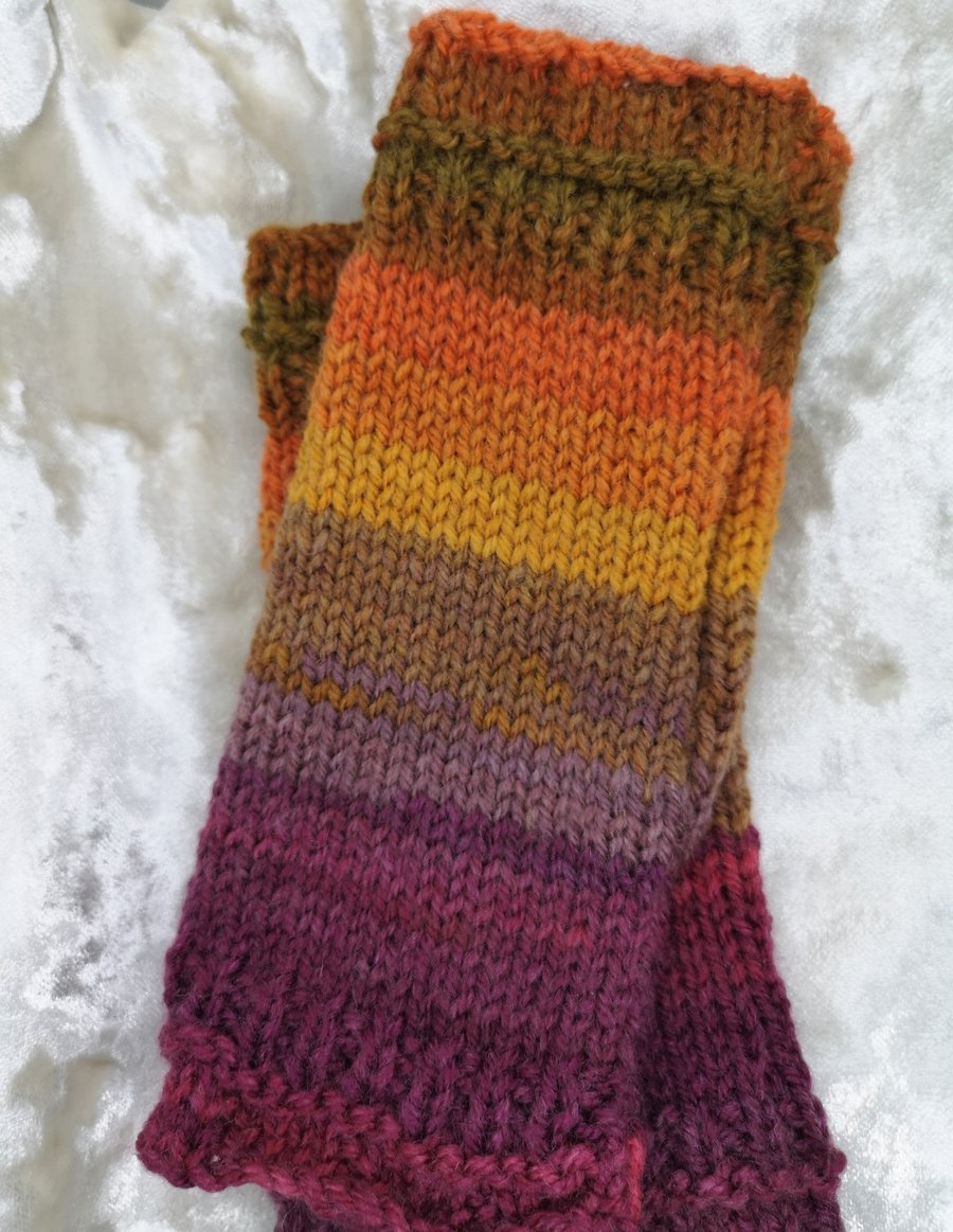 Autumn shades, Fingerless gloves, mittens, vegan yarn hand made to keep you warm