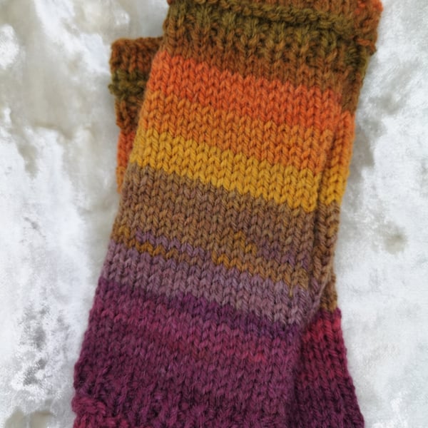 Autumn shades, Fingerless gloves, mittens, vegan yarn hand made to keep you warm