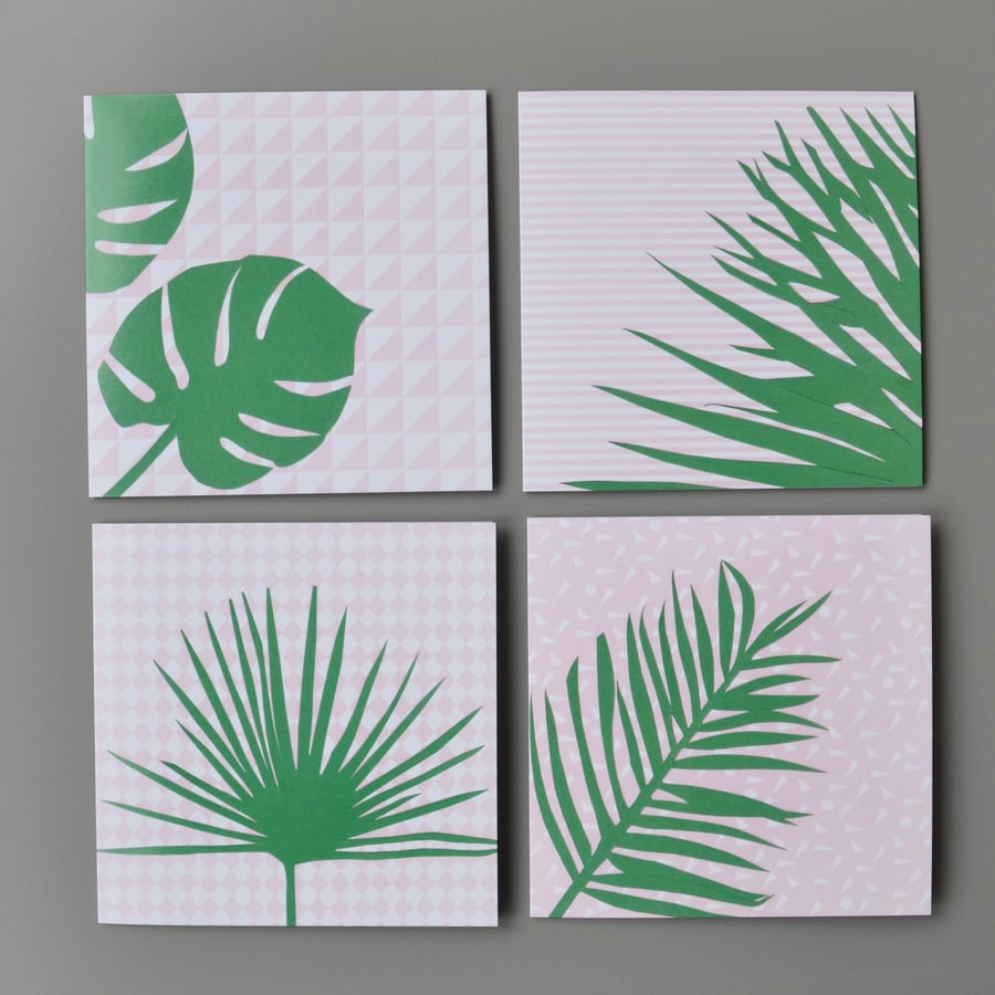 Multi buy Four Tropical Leaves Plants on Pink Blank Cards