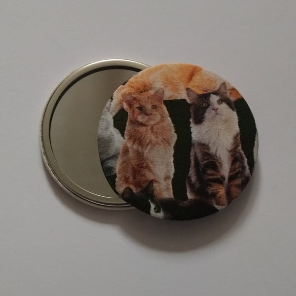 Cat Design Fabric Backed Pocket Mirror