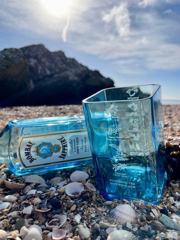 Upcycled Bombay Sapphire Glass Tumbler: Eco-Friendly Gin Barware