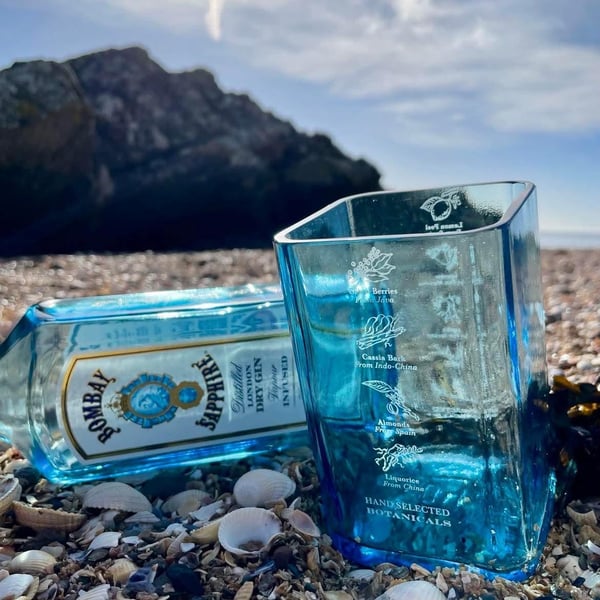 Upcycled Bombay Sapphire Glass Tumbler: Eco-Friendly Gin Barware