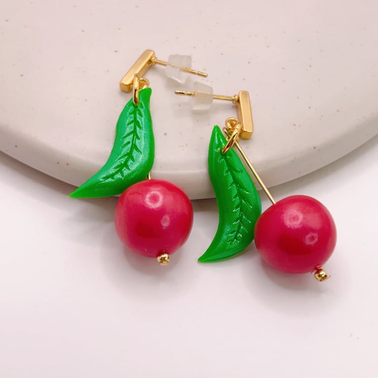 Cherry Earrings Cute Handmade Fruit Earrings, Fun Summer Jewellery Gift