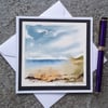 Handpainted Blank Card. Rainy Beach.. Letterbox Gift. Keepsake