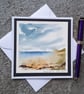Handpainted Blank Card. Rainy Beach.. Letterbox Gift. Keepsake