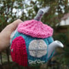 Country cottage tea cosy - hand embroidered - to fit a small tea for one teapot
