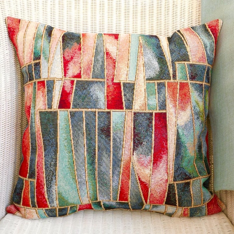 Cushion Cover: Tapestry Shards design Mint reverse 17" (43cm)