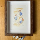 Three China Girls playing in the Sand - framed original water colour.