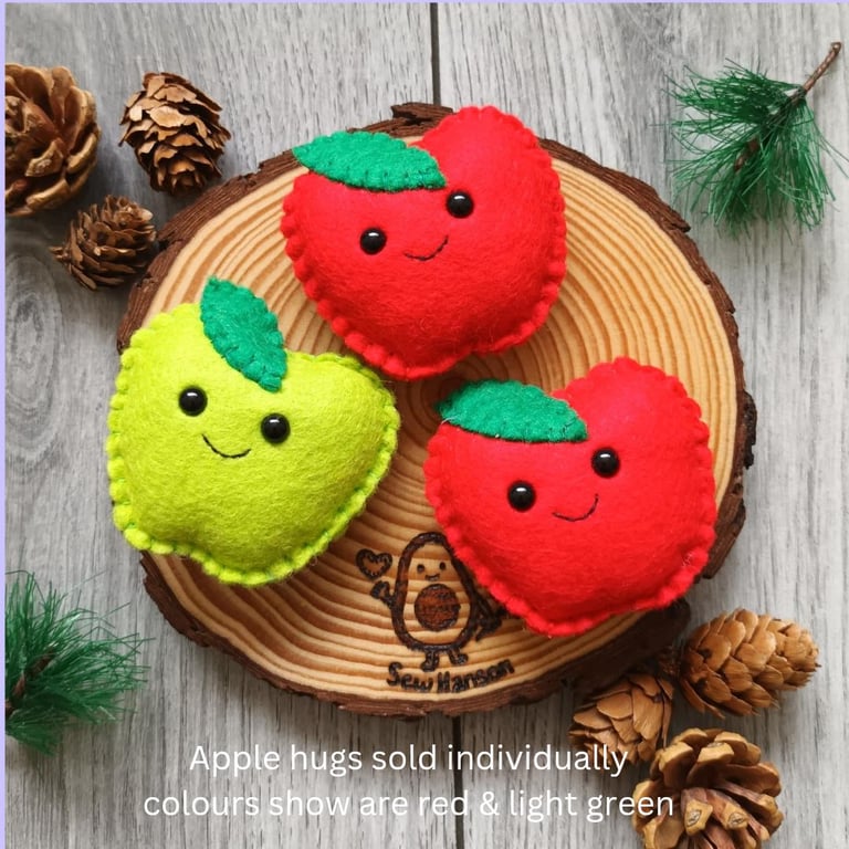 Felt apple pocket hug, handsewn teacher gift, pick me up present