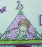 Any occasion greetings card - little girl and dog camping - Image 3