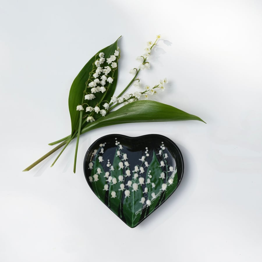 Lily of the Valley Heart Dish - Hand Painted