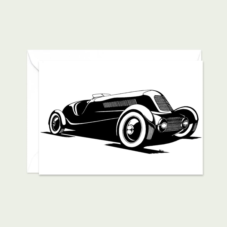 Vintage Car Greetings Card: Pen and Ink Illustration (414)