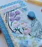 SOLD Sewing needle case reclaimed embroidery and blue patchwork - Image 2