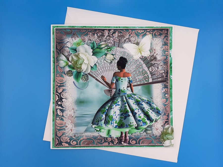 Art Deco Card For Her, Large, Decoupage 