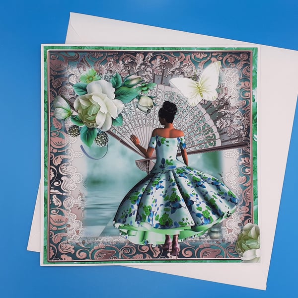 Art Deco Card For Her, Large, Decoupage 