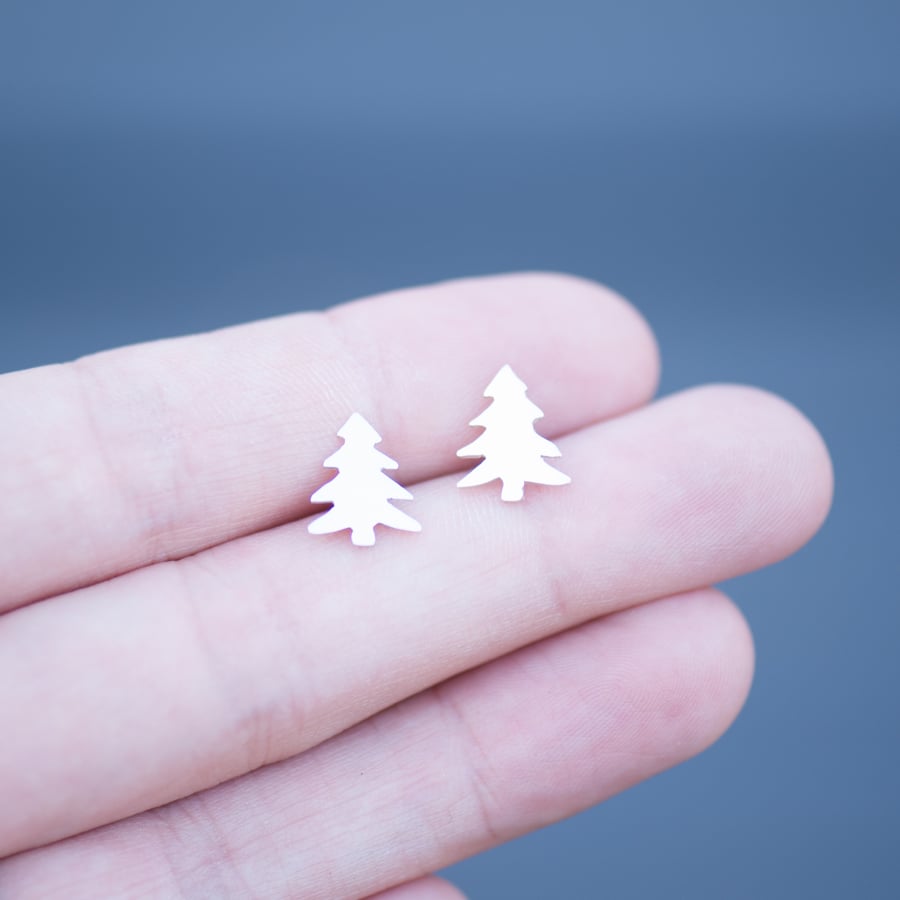 Hand Sawn Sterling Silver Christmas Tree Earrings