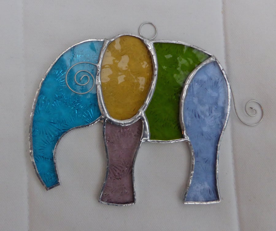 Stained Glass Elephant Suncatcher - Pastel
