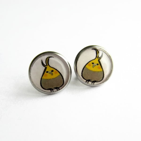 Cute Cockatiel Bird Resin Stud Earrings - Hypoallergenic