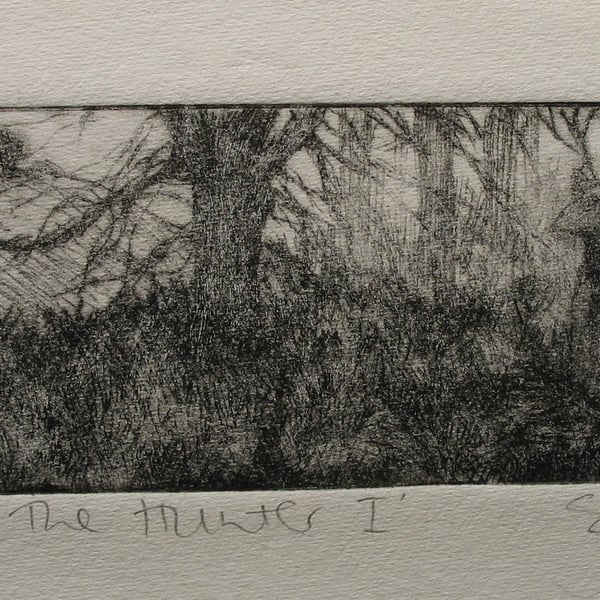 Moody drypoint etching 'Herne the Hunter I'