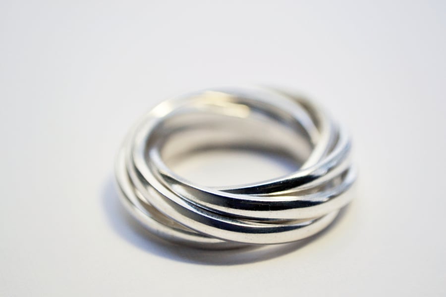 5 band rolling ring in sterling silver, inspired by the russian wedding ring 