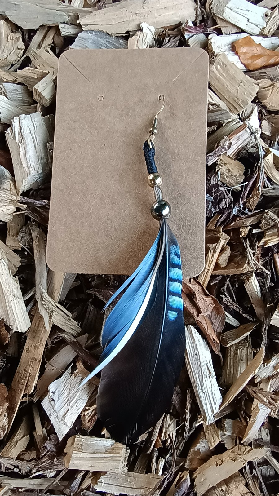 Unique feather earring  - "Bluejay" - (single ear)