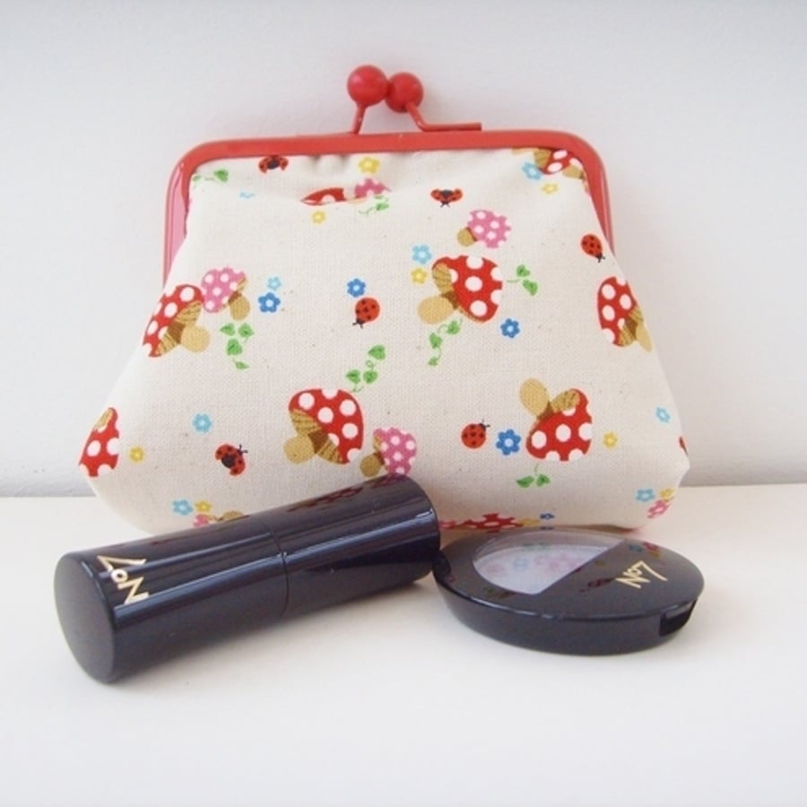ONE DAY SALE Pretty Little Mushrooms Fabric Credit Card/Coin Purse